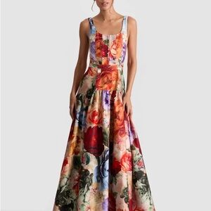 Alice + Olivia Storm Floral DIANA STRUCTURED MAXI DRESS